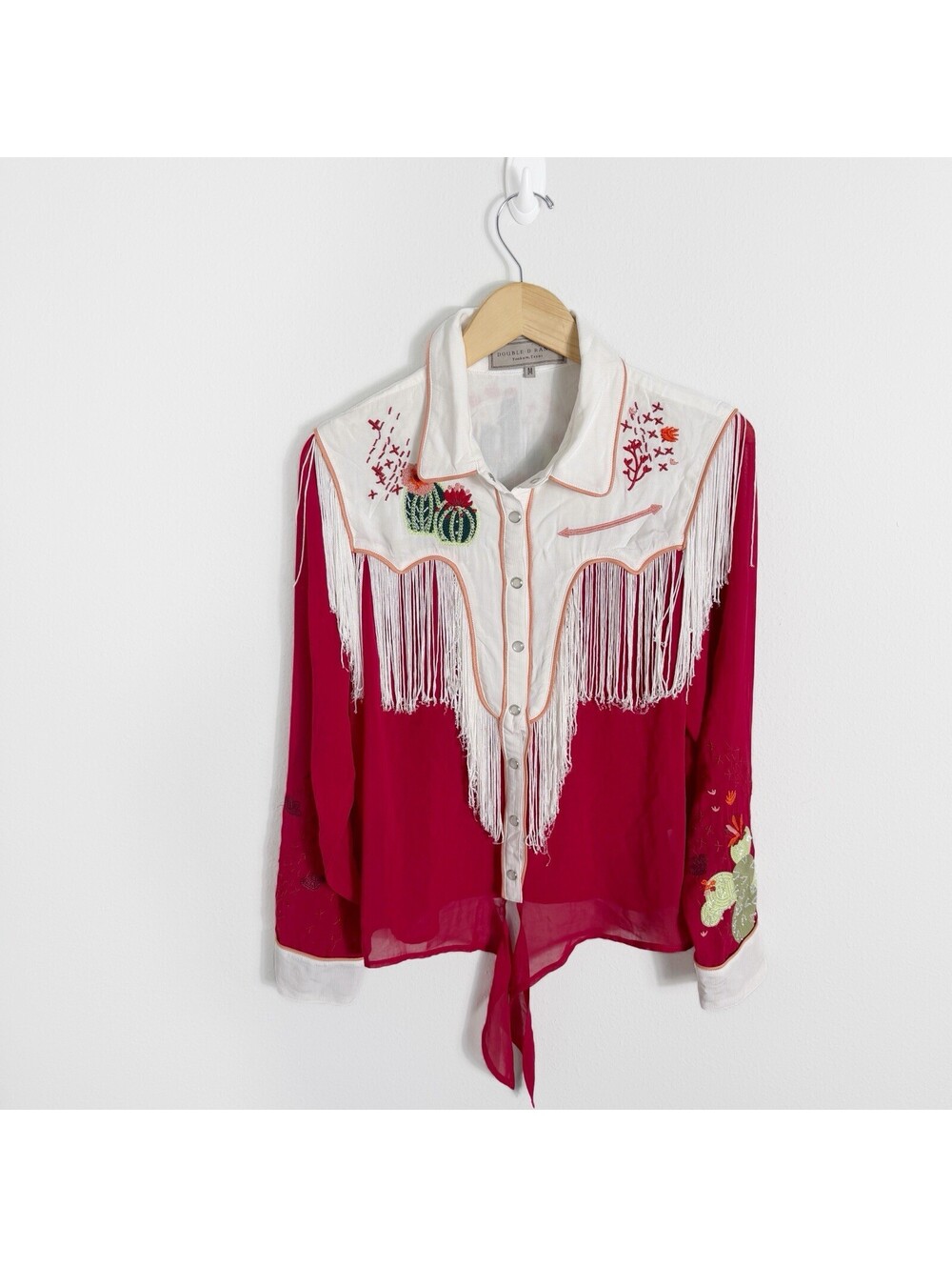 Vintage Double D Ranchwear Pearl Snap Shirt Fringe Cactus Beaded Western Medium